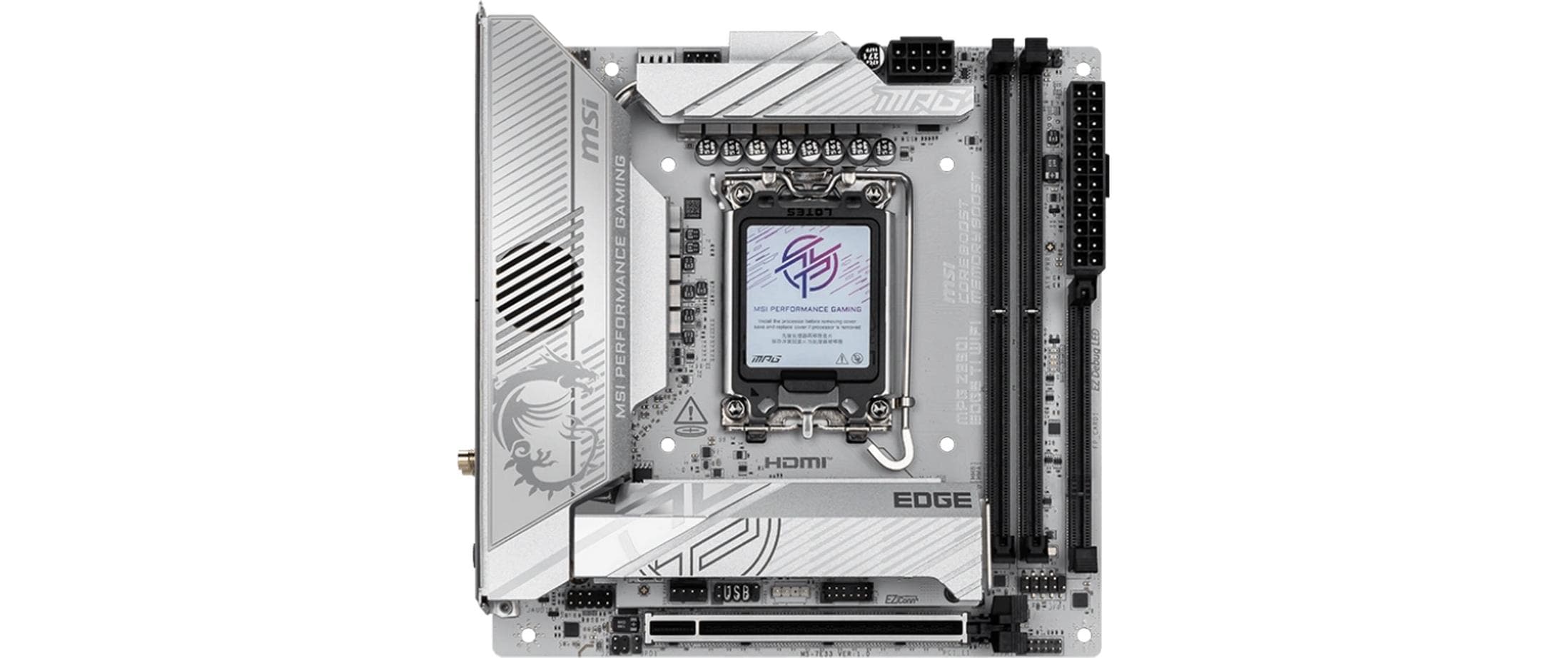 MSI MPG Z890I EDGE TI WIFI Mainboard Mini-ITX Intel Z890 LGA 1851 DDR5 Wi-Fi 7 Silber/Weiß
