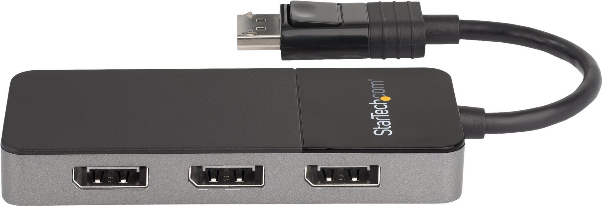 StarTech.com 3-Port DisplayPort 1.4 MST Hub, DP auf 3x DisplayPort, Dreifach 4K, HDR, EDID, Windows - Schwarz/Grau