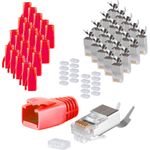 S/CONN maximum connectivity Netzwerk Modular Stecker RJ45 SET für Verlegekabel bis AWG 23, Stecker mit Zugentlastung, Einführhilfe und Tülle, rot VE 20 (72067-20R)