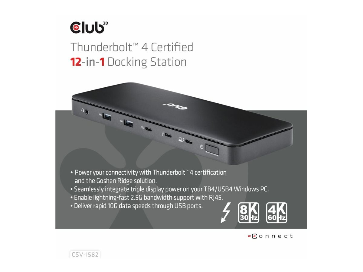 Club 3D 12-in-1 Thunderbolt 4 Dockingstation 2x HDMI DP 2.5GbE Schwarz