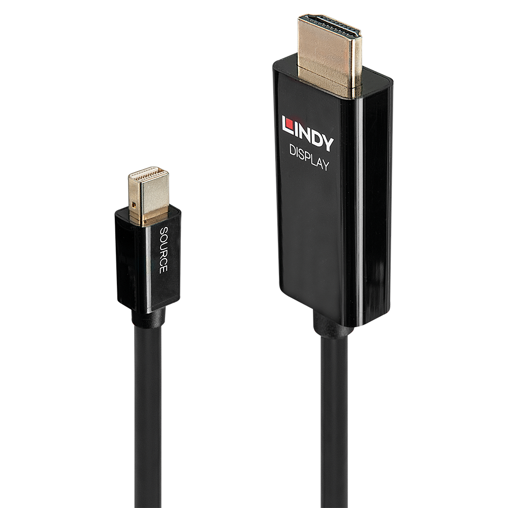 Lindy 1m Aktives Mini DisplayPort an HDMI Adapterkabel Verbindet Geräte mit MiniDP-Ausgang mit einem 4K60Hz Display (40911)