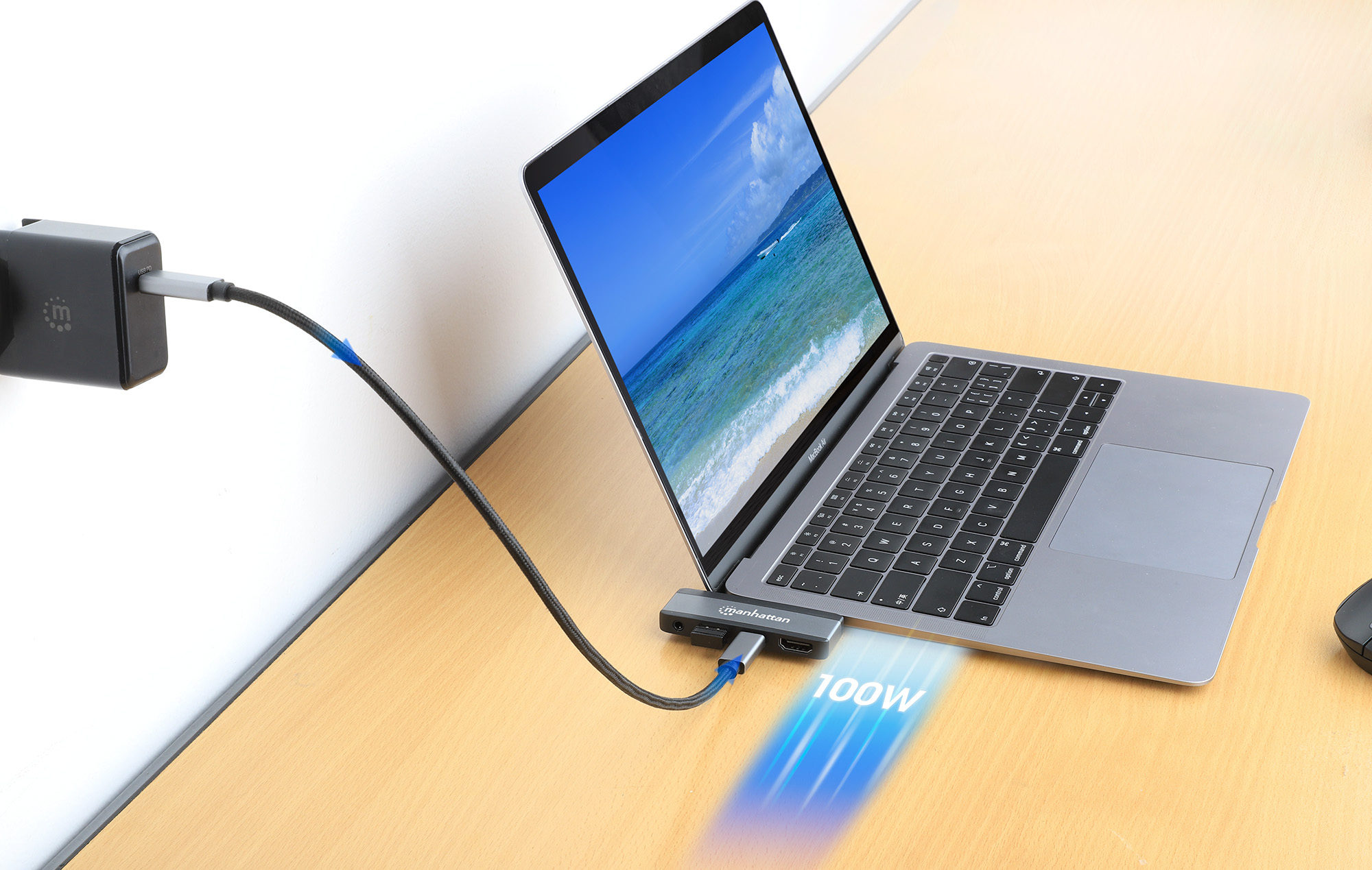 Manhattan 4-in-1 Dockingstation USB-C HDMI VGA Space-grau, Schwarz
