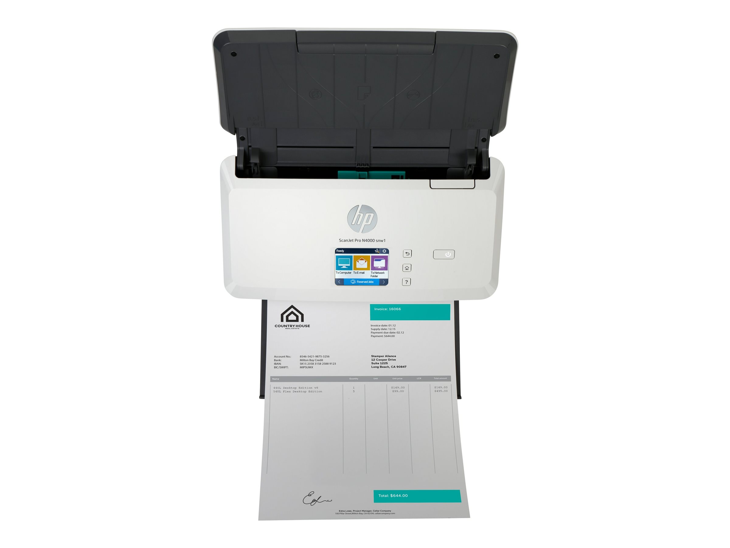 HP Scanjet Pro N4000 snw1 Dokumentenscanner 600 dpi Duplex Schwarz, Weiß