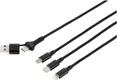 Renkforce USB-Ladekabel USB 2.0 USB-A Stecker, USB-C® Stecker, USB-Micro-B Stecker, Apple Lightning Stecker, USB-C® Stecker 1.20 m Anthrazit/Schwarz (US203/1.2M)