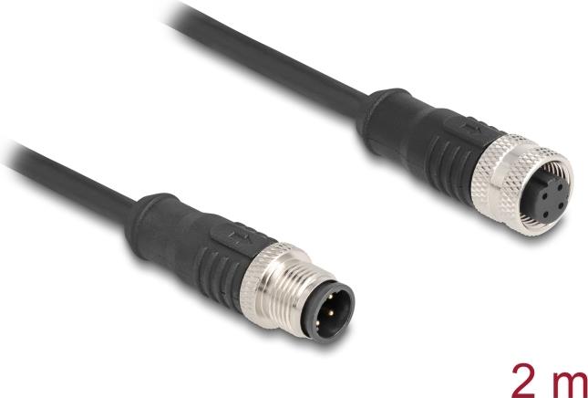 Delock M12 Kabel D-kodiert 4 Pin Stecker zu Buchse PVC 2 m (80845)