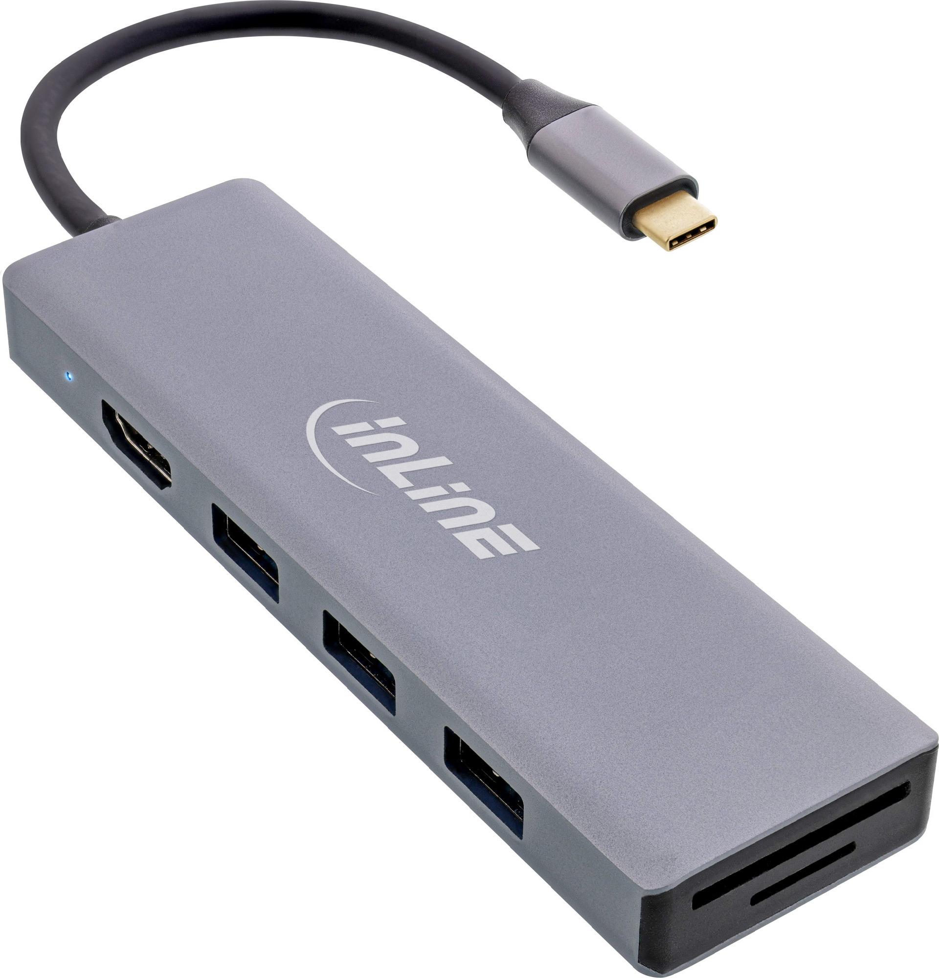 InLine USB 3.2 Gen 1 Multi Hub HDMI 3x USB-A PD 100W Grau, Aluminium