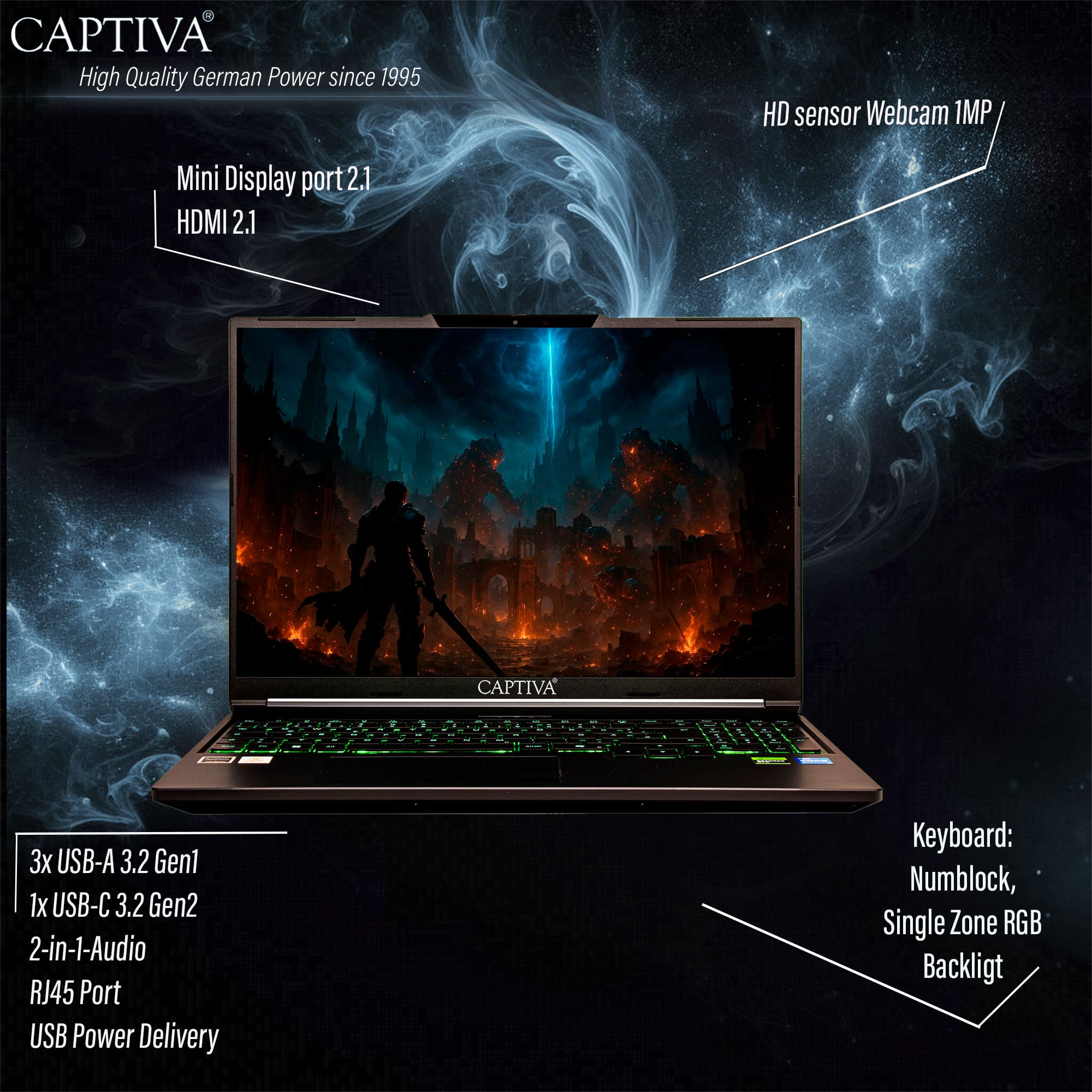 CAPTIVA Highend Gaming I95-052GE 16" WQXGA Core i7-14650HX 32 GB RAM 1 TB SSD Schwarz