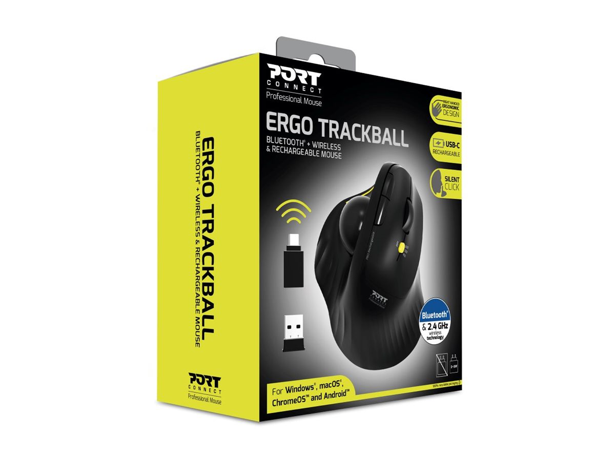 Port Designs PORT Connect Professional Ergonomische Trackball-Maus Kabellos Bluetooth 2.4 GHz Schwarz