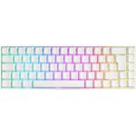Deltaco GAM-100-W-DE. Tastatur Formfaktor: 65%. Tastatur-Stil: Gerade. Geräteschnittstelle: USB + Bluetooth, Tastatur-Key Switch: Mechanischer Switch, Tastaturaufbau: QWERTZ, Tastatur - Tastenanzahl: 68. Typ der Hintergrundbeleuchtung: RGB-LED. Kabellänge: 1,8 m. Empfohlene Nutzung: Gaming. Produktfarbe: Weiß (GAM-100-W-DE)