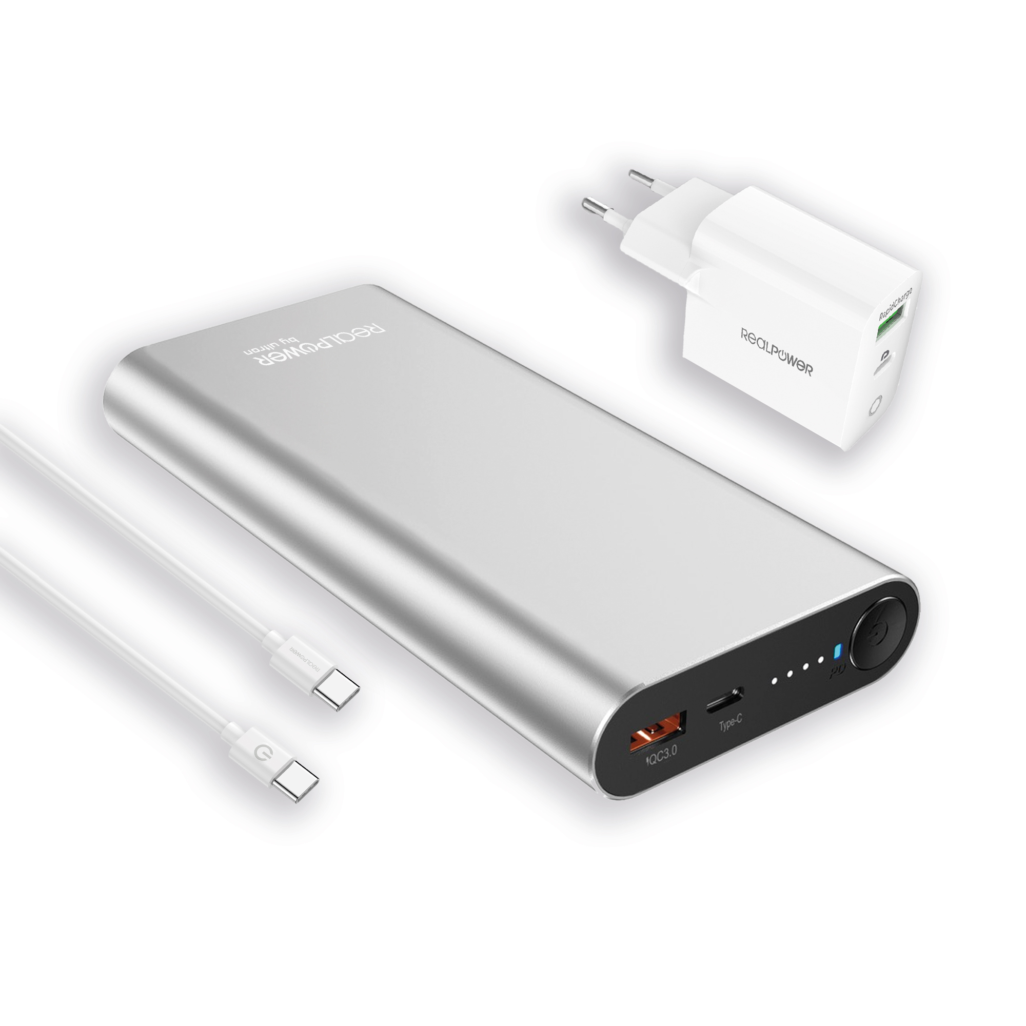 RealPower PB-20000PD 20000 mAh Powerbank 100 W Aluminium Silber