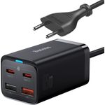 Baseus Wandladegerät GaN3 Pro 65W 2xUSB + 2xUSB-C QC4+ PD3.0 mit USB-C 1,5m Kabel, schwarz (CCGP040101)