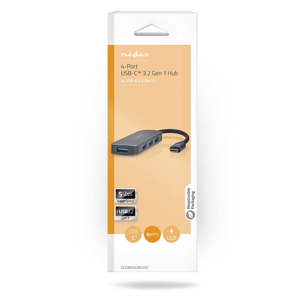 Nedis CCGB64220GY01 USB-Hub 1x USB-C - 4x USB A 5 Gbps Grau
