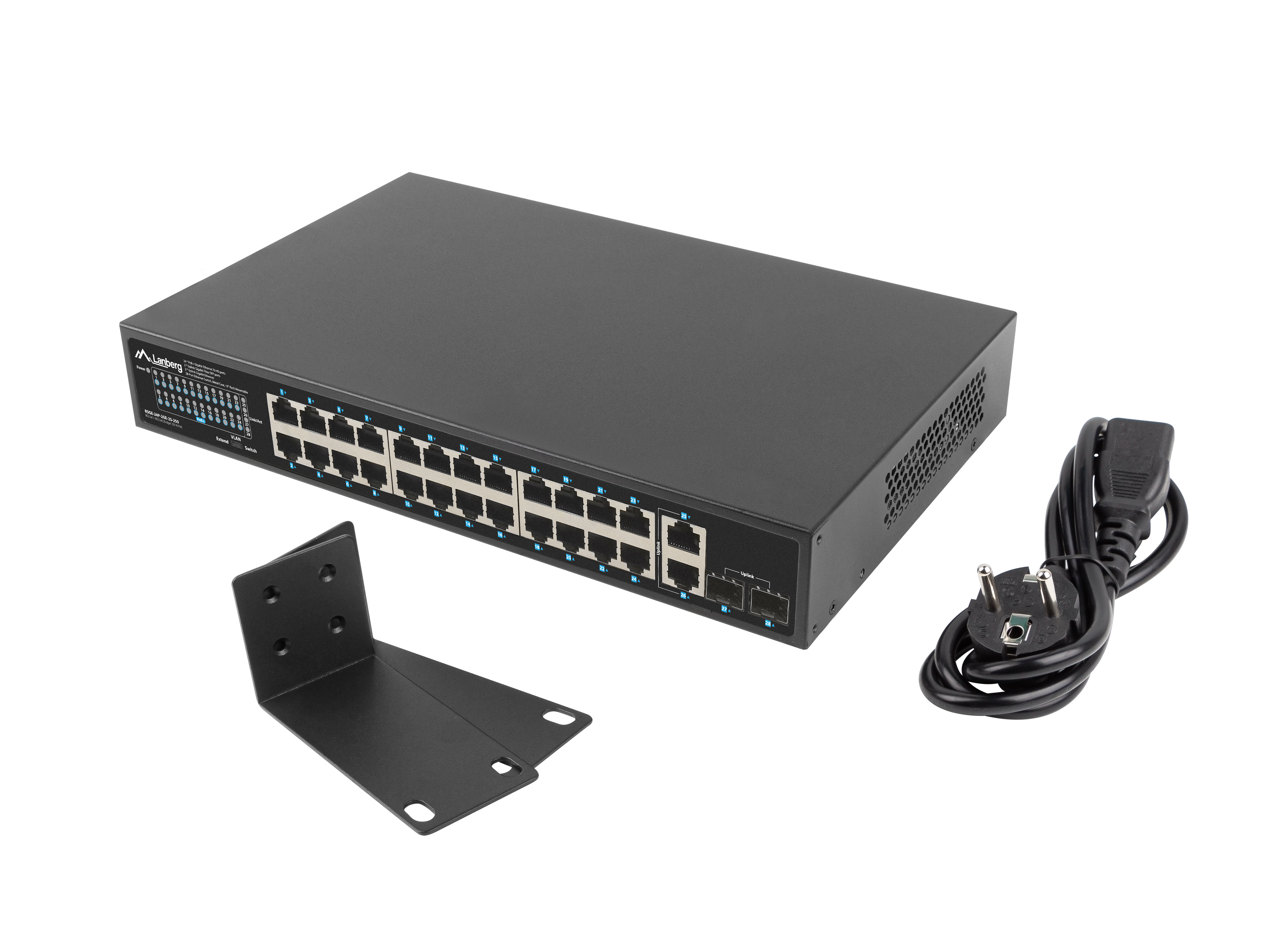 Lanberg RSGE-24P-2GE-2S-250 Netzwerk-Switch Unmanaged 24 Ports PoE+ Schwarz