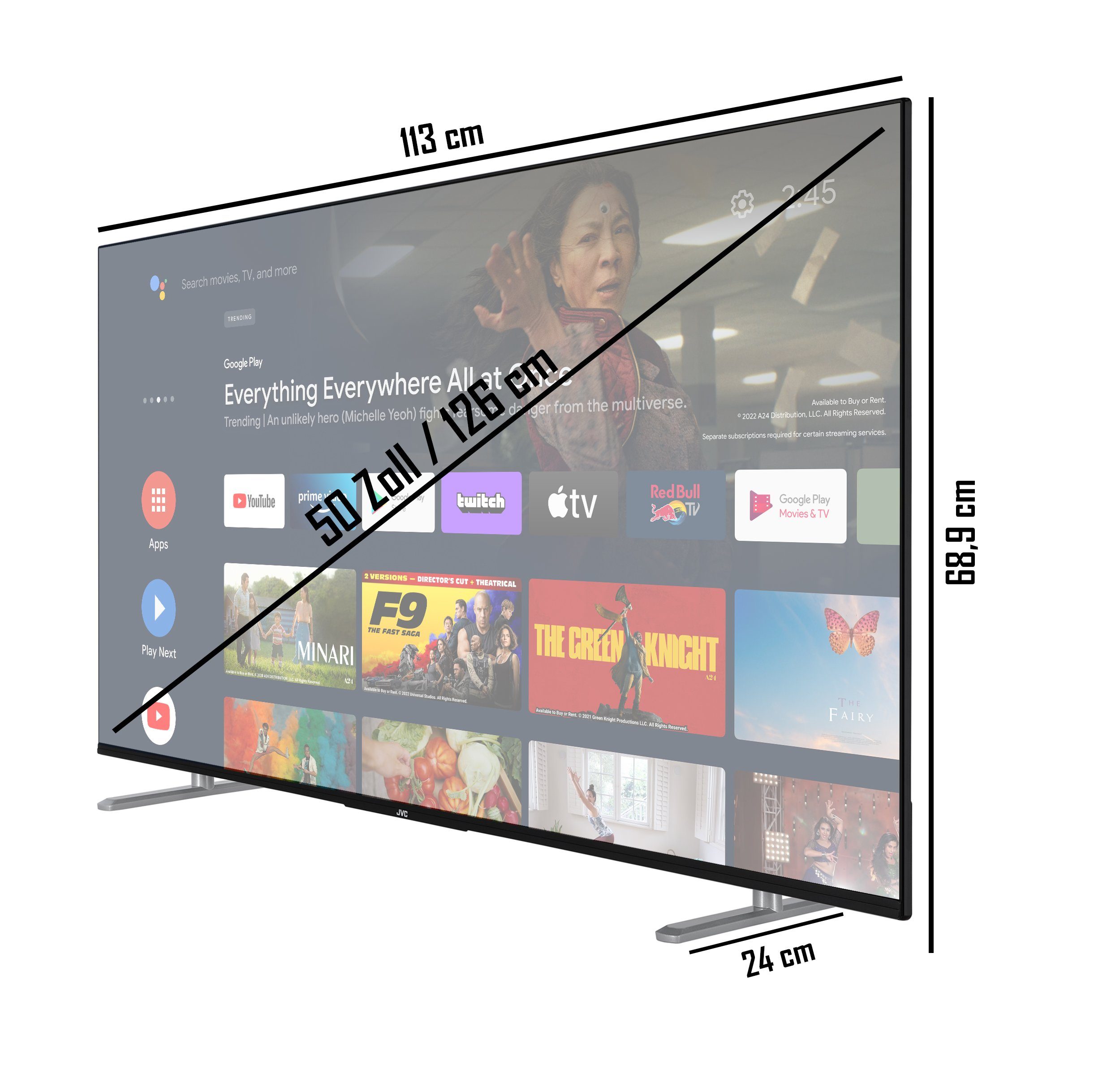 JVC LT-50VAQ6255 QLED-Fernseher (126 cm/50" , 4K Ultra HD, Android TV, HDR Dolby Vision, Triple-Tuner, Google Play Store, Google Assistant, Bluetooth, Dolby Atmos) [Energieklasse E] (829850)