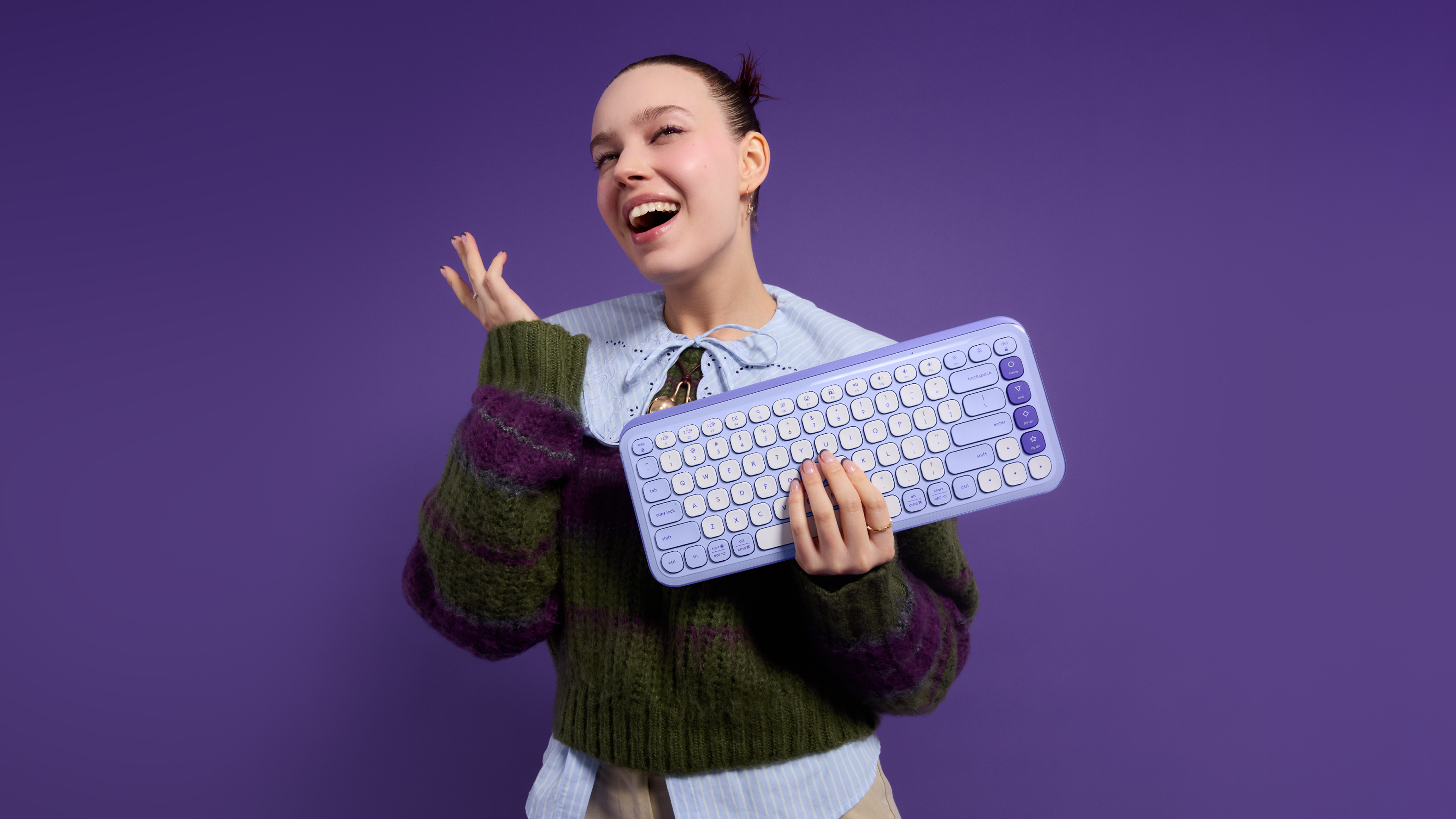 Logitech POP Icon Combo Kabelloses Tastatur-und-Maus-Set Bluetooth LE QWERTY US International Fliederfarben, Off-White