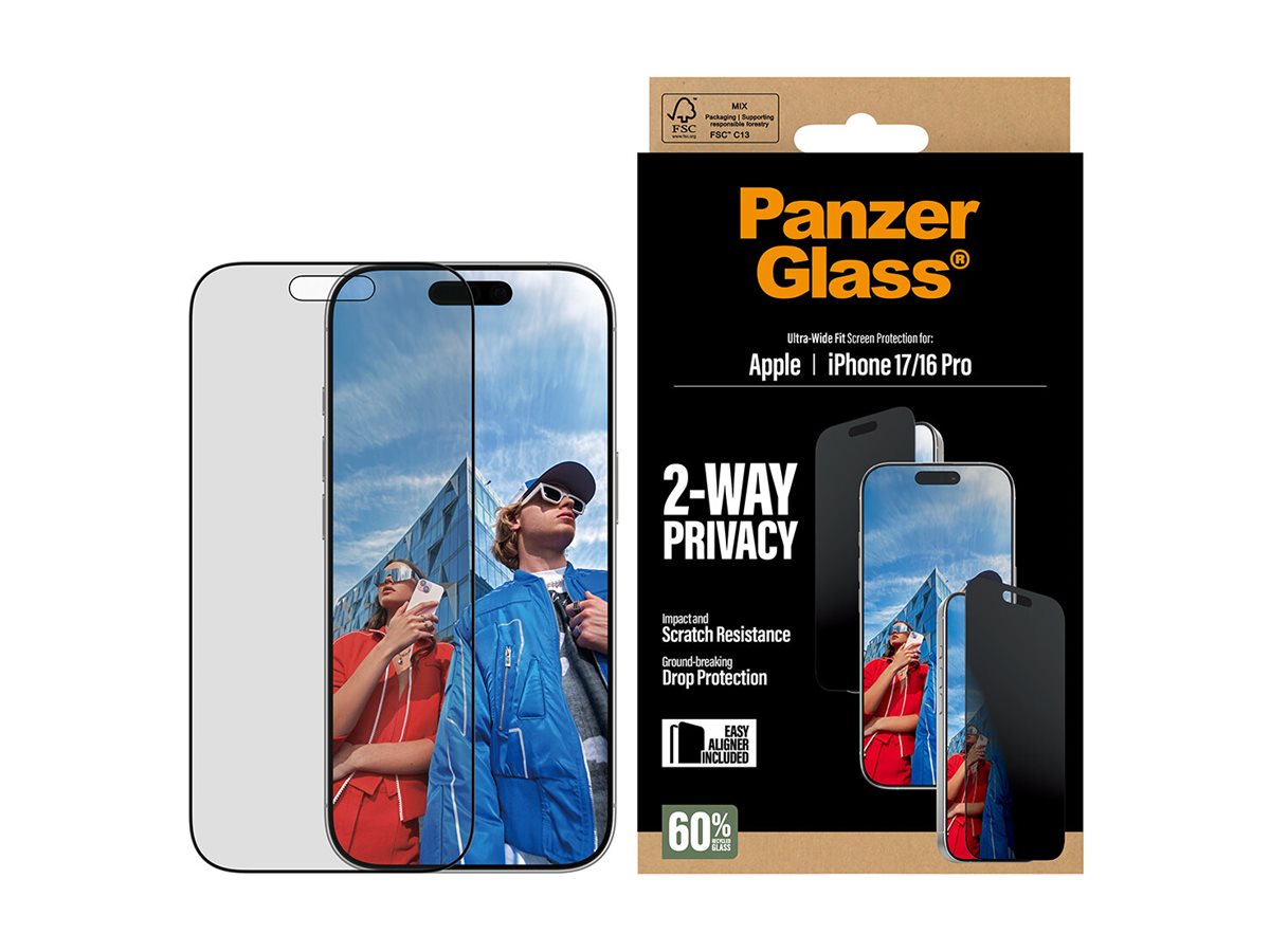 PanzerGlass Privacy 2-Way Displayschutz mit EasyAligner für iPhone 17 / iPhone 16 Pro Transparent