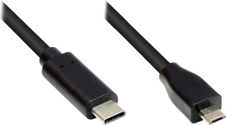 Anschlusskabel USB 2.0, USB-C™ Stecker an USB 2.0 Micro B Stecker, CU, schwarz, 2m, Good Connections® (GC-M0123)