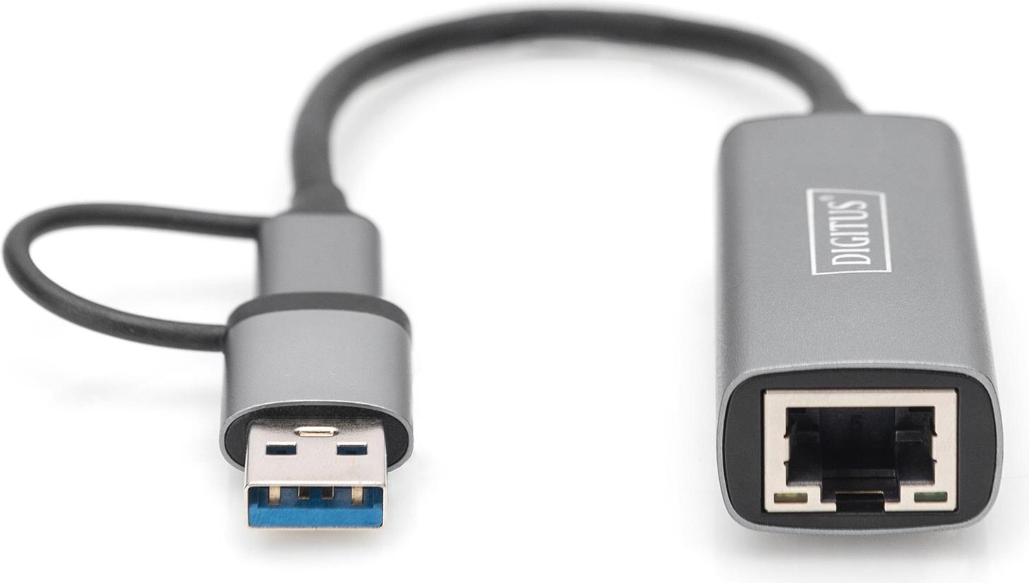 Digitus DN-3028 USB-C/USB-A Netzwerkadapter 2.5GBase-T Grau