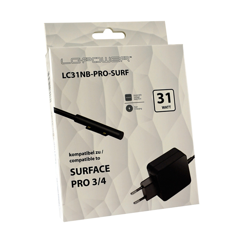 LC Power LC31NB-PRO-SURF Notebook-Netzteil 31 W für Microsoft Surface Pro 3, Pro 4 Schwarz