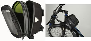 FISCHER Fahrrad-Oberrohrtasche Premium, schwarz aus 85% Polyester und 15% PVC, transparente Touchscreen