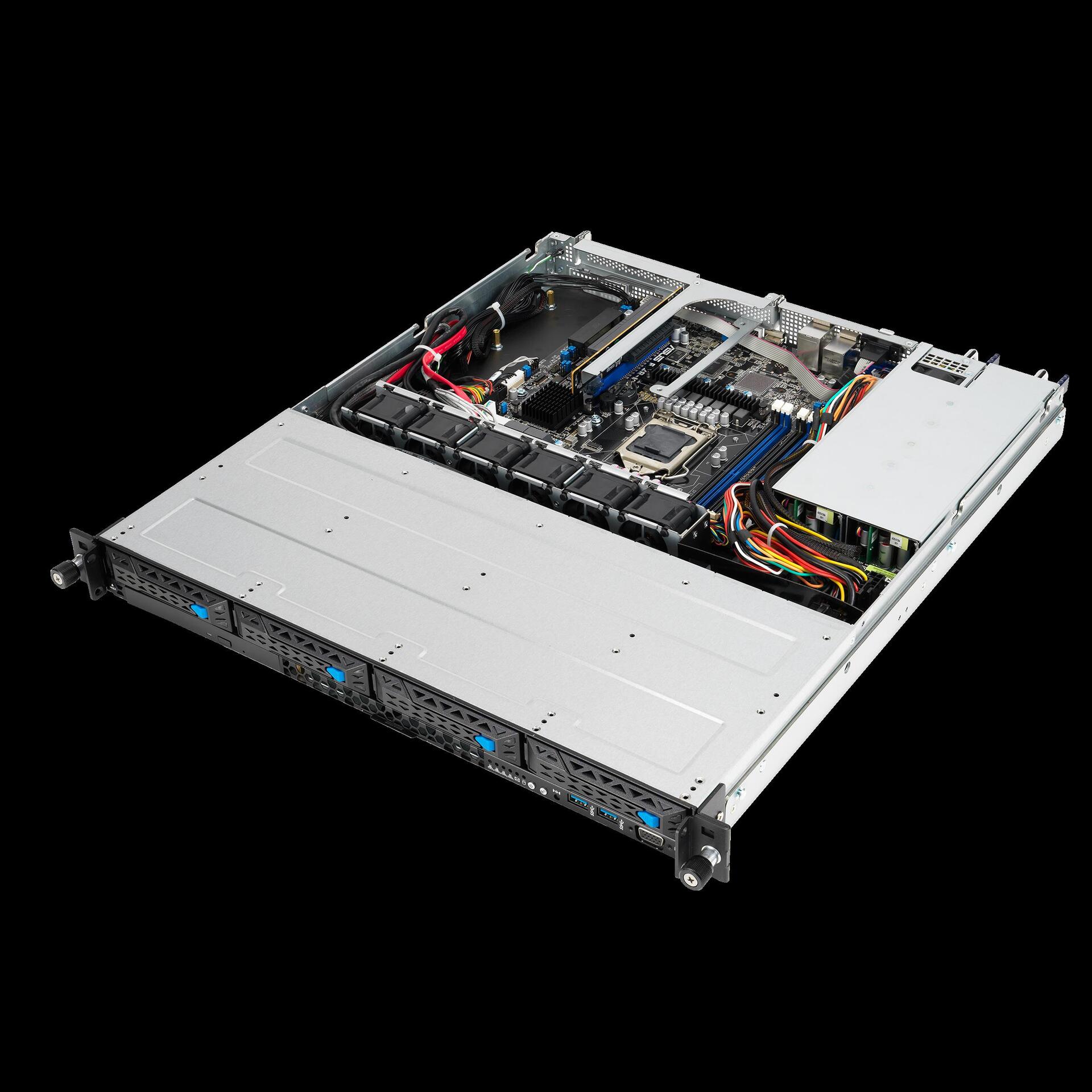ASUS RS300-E11-RS4 1U Rack-Server mit Intel C252, 4x 3,5" Hot-Swap, redundantes 450W Netzteil, Silber