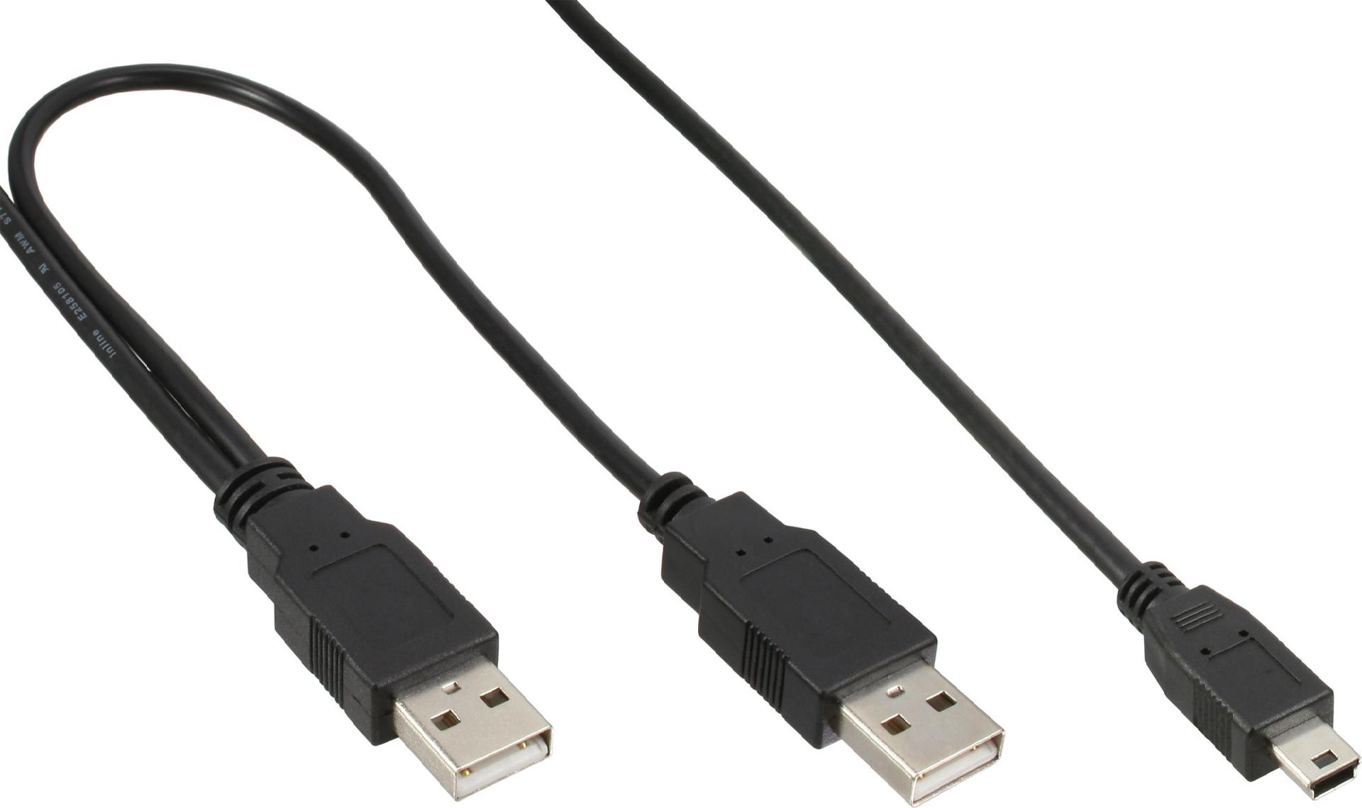 InLine USB Mini-Y-Kabel 2x USB Typ A auf Mini-USB Typ B (5-pol.) 0,48 Gbit/s 1 m Schwarz