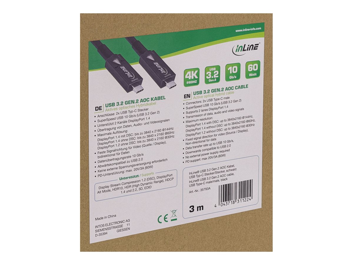 InLine USB-C Kabel USB 3.2 Gen.2 AOC 15m Schwarz