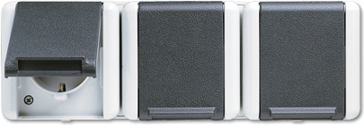 JUNG Schuko-Steckdose 3-fach 8230W WG800 IP44 waagr.Mont. 5 Leit-E. 8230W (8230W)