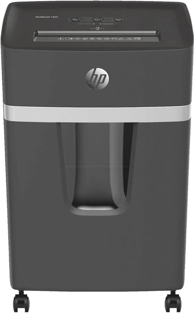HP Pro Shredder 15CC Aktenvernichter mit Partikelschnitt P-4, 4 x 35 mm, bis 15 Blatt, schwarz (2811)