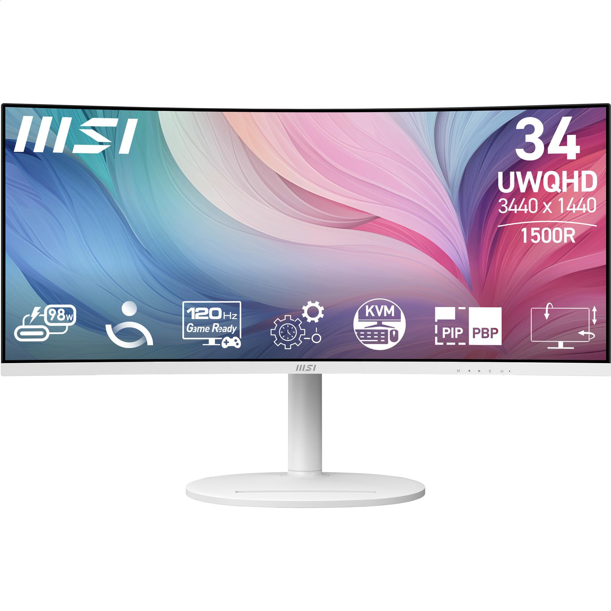 MSI Modern MD342CQPWDE 86,4cm (34") UWQHD VA Office Monitor Curved 21:9 HDMI/DP/USB-C PD 98W 100Hz [Energieklasse F] (9S6-3PC59H-013-033)