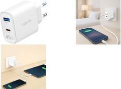 LogiLink USB-Steckdosenadapter, 1x USB-C (PD), 1x USB-A (QC) 45 Watt, weiß, Eurostecker (PA0410)