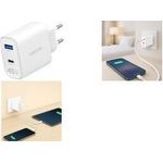 LogiLink USB-Steckdosenadapter, 1x USB-C (PD), 1x USB-A (QC) 45 Watt, weiß, Eurostecker (PA0410)