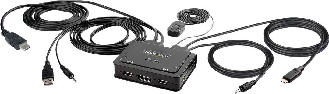 StarTech.com 2-Port Hybrid USB-C HDMI Kabel KVM-Switch, 4K 60 Hz, Mini KVM, Schwarz