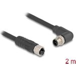 Delock M12 Kabel L-kodiert 4 Pin Stecker rechts gewinkelt zu Buchse gerade PUR (80529)
