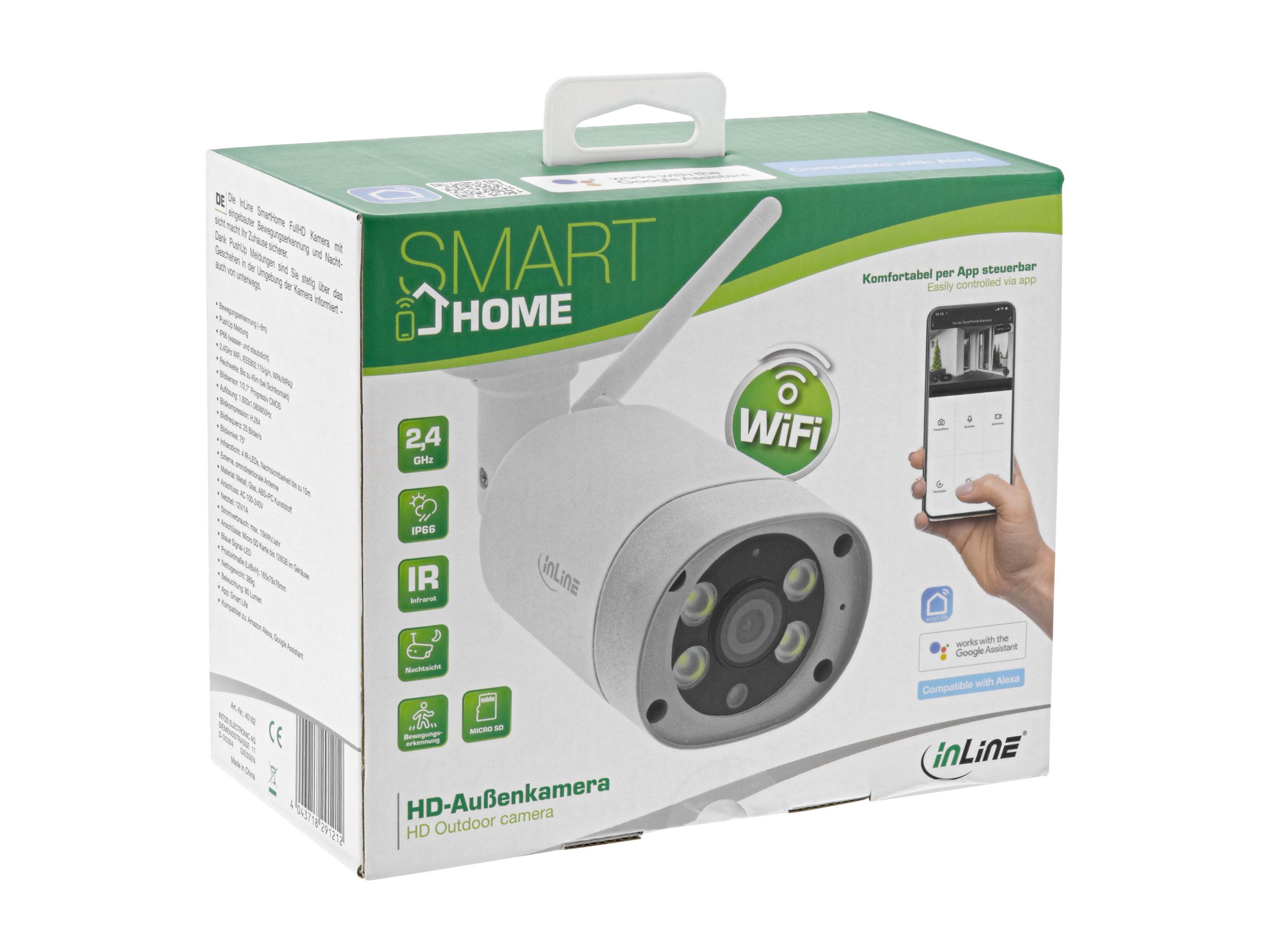 InLine SmartHome HD Netzwerk-Überwachungskamera 1920 x 1080 Außen IP66 Weiß, Silber