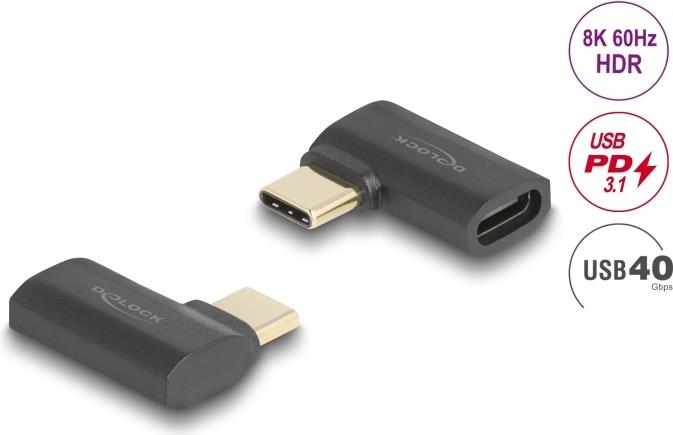 Delock USB Adapter 40 Gbps USB Type-C™ PD 3.1 240 W Stecker zu Buchse gewinkelt links / rechts 8K 60 Hz (60245)