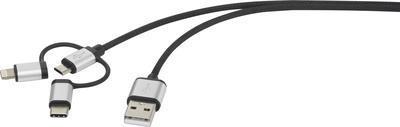 Renkforce USB-Kabel USB 2.0 USB-A Stecker, USB-C™ Stecker, USB-Micro-B Stecker, Apple Lightning Stecker 1.00 m Dunkelgrau gesleeved (RF-3335108)