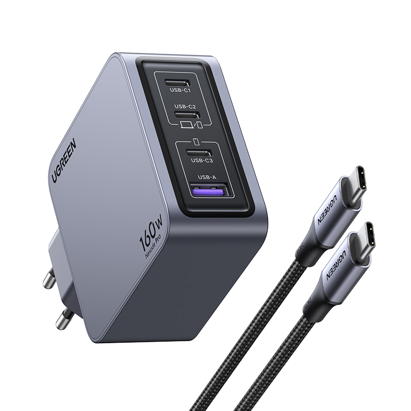 Ugreen Nexode Pro 160W GaN Ladegerät mit USB-C Kabel Grau