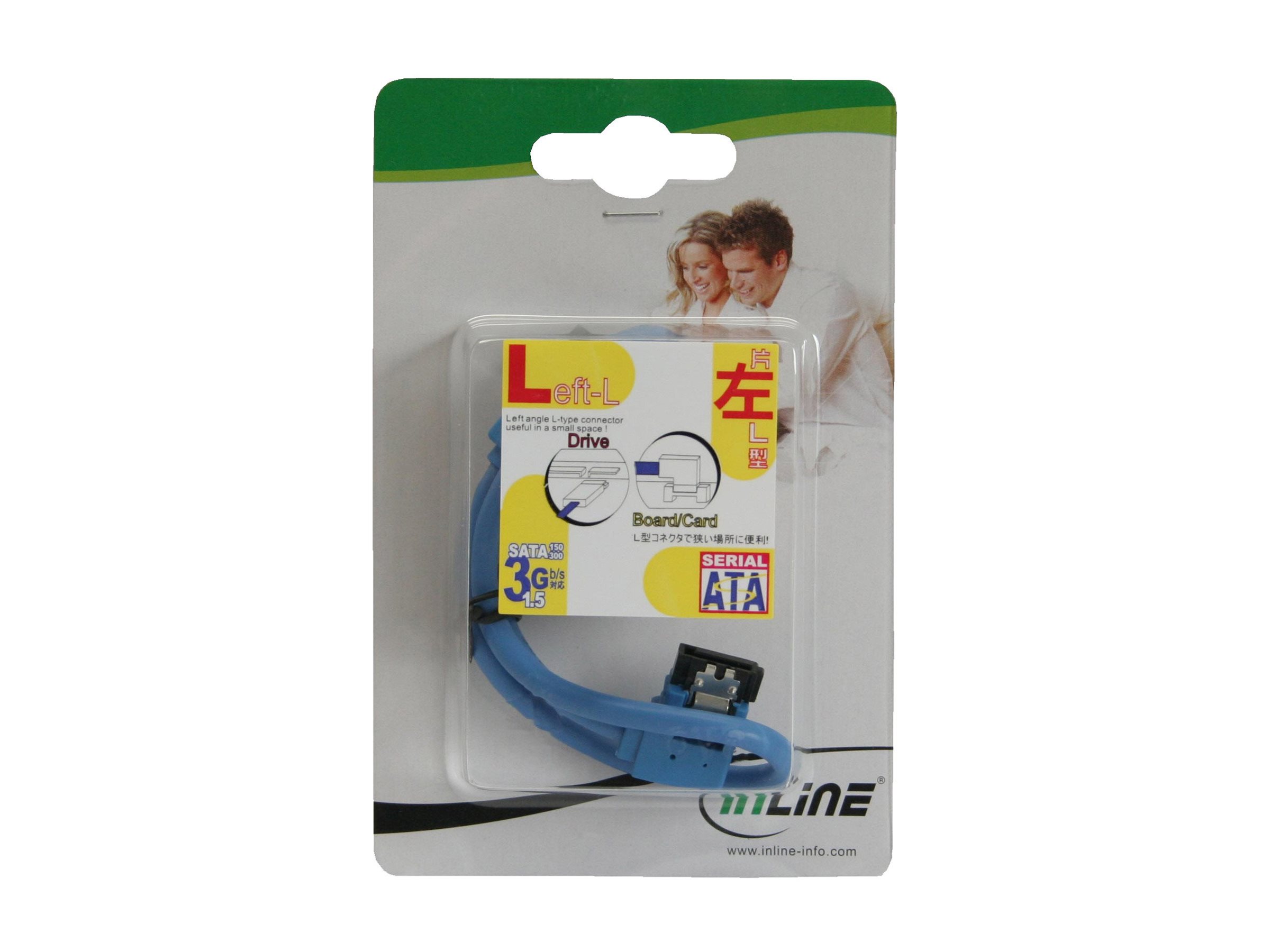 InLine SATA 6 Gb/s Anschlusskabel rund, links abgewinkelt, mit Lasche, 50 cm, Blau