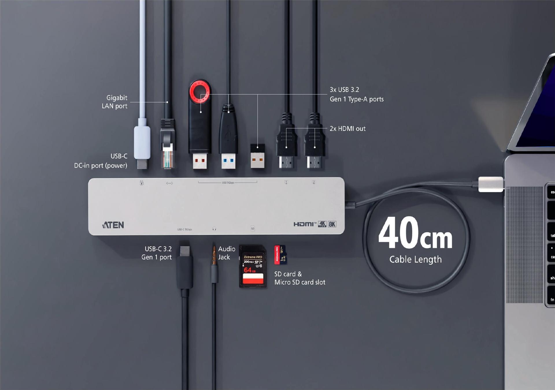 ATEN UH3240 Dockingstation USB-C 2x HDMI 1GbE Silber