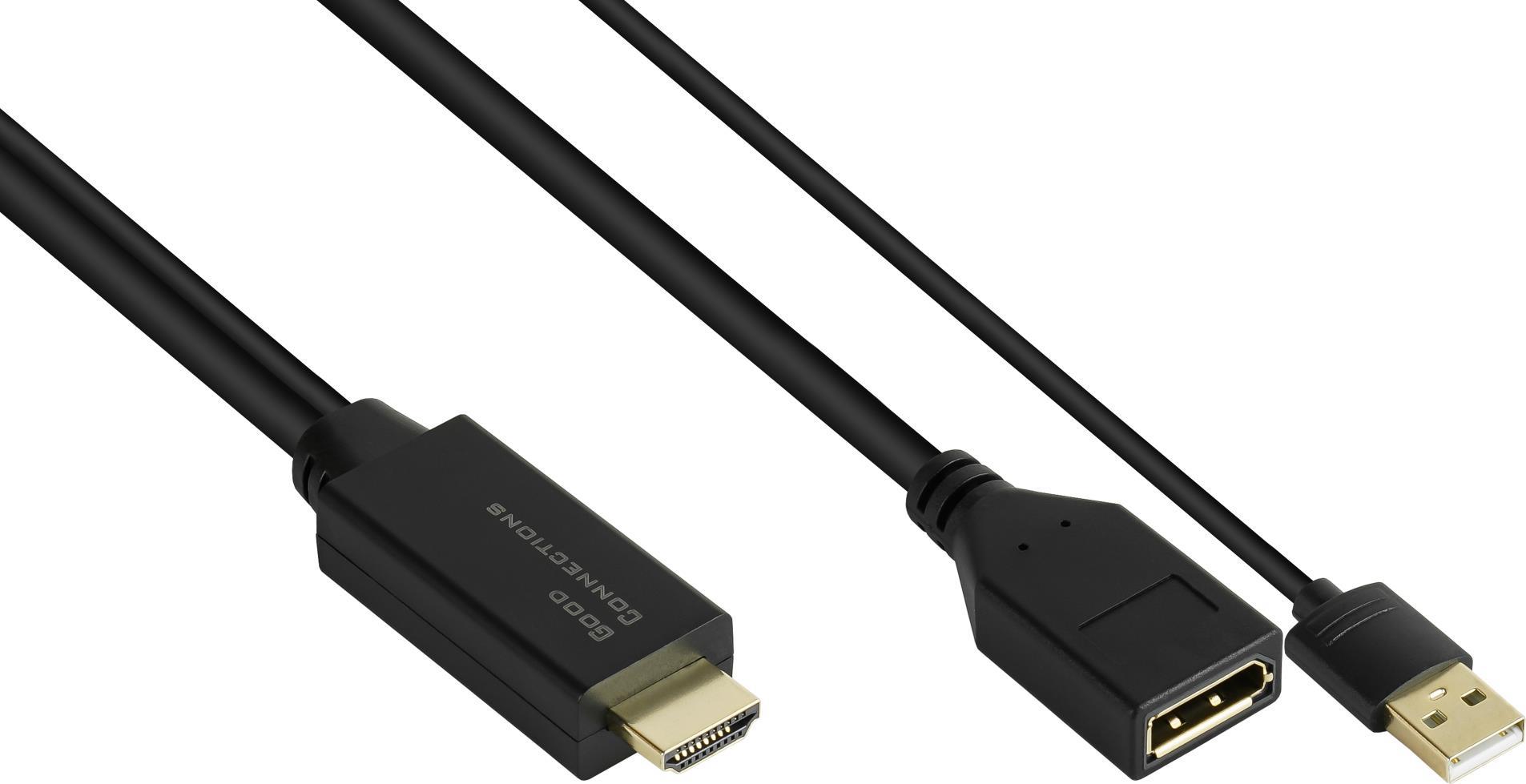 ALCASA Adapter HDMI 2.0b Stecker an DisplayPort 1.2 Buchse, 4K @60Hz, USB Power, vergoldete Kontakte