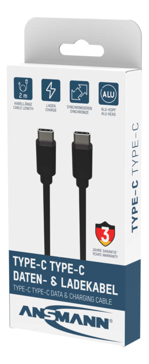 Ansmann 1700-0122 USB-Kabel 2 m USB-C auf USB-C 5 Gbit/s Schwarz