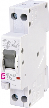 ETI 002176034 - FI-LS-Schutzschalter KZS-1M-UNI 1p+N A C16/0.03 (Auslösecharakteristik C | 240 V | 16 A | 1-pol + N) (002176034)