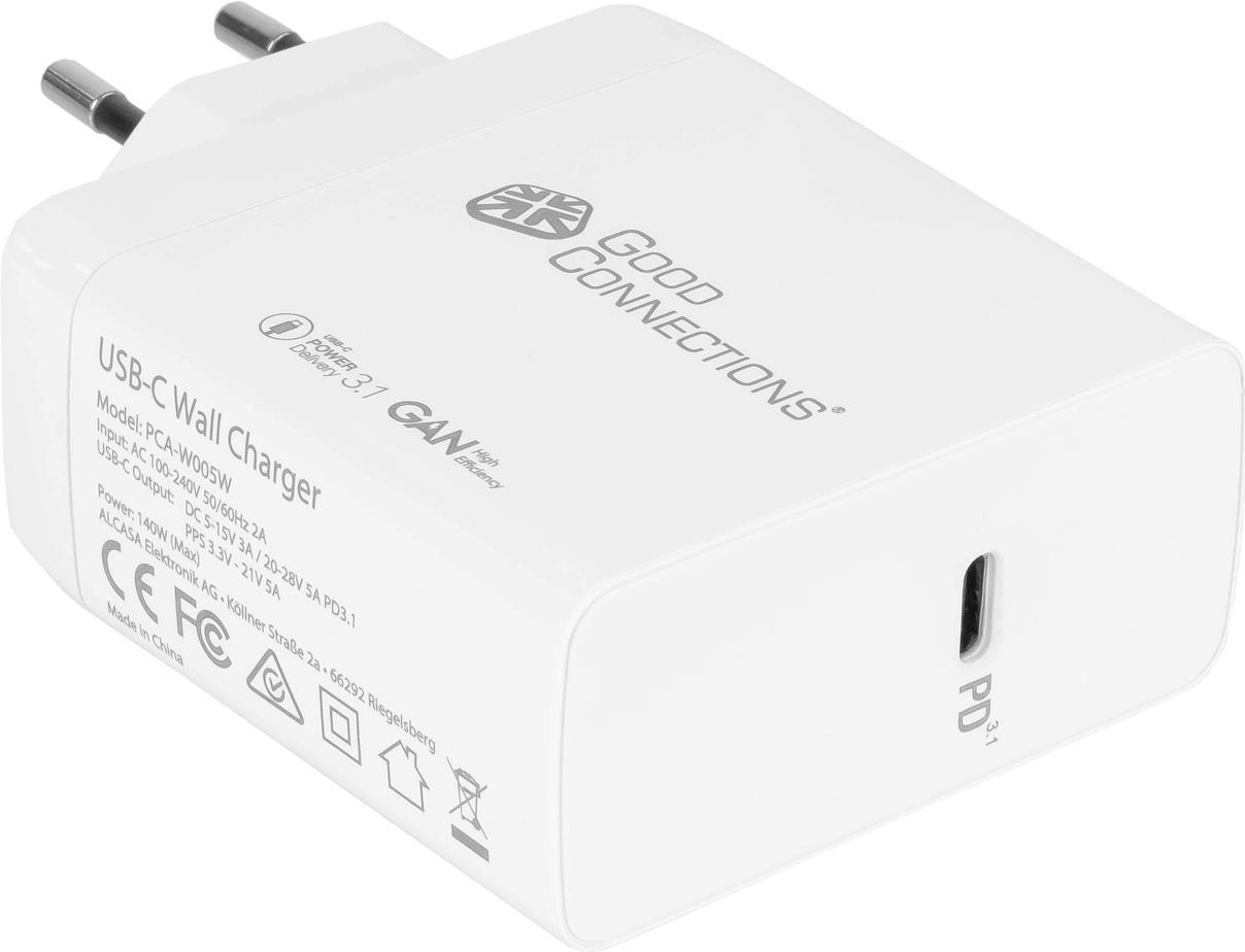 USB-Schnellladegerät 140W mit GaN-Technologie, 1-Port (USB-Câ„¢), PD 3.1, QC 5, PPS, inkl. 1,2m Ladeka (PCA-W005W)