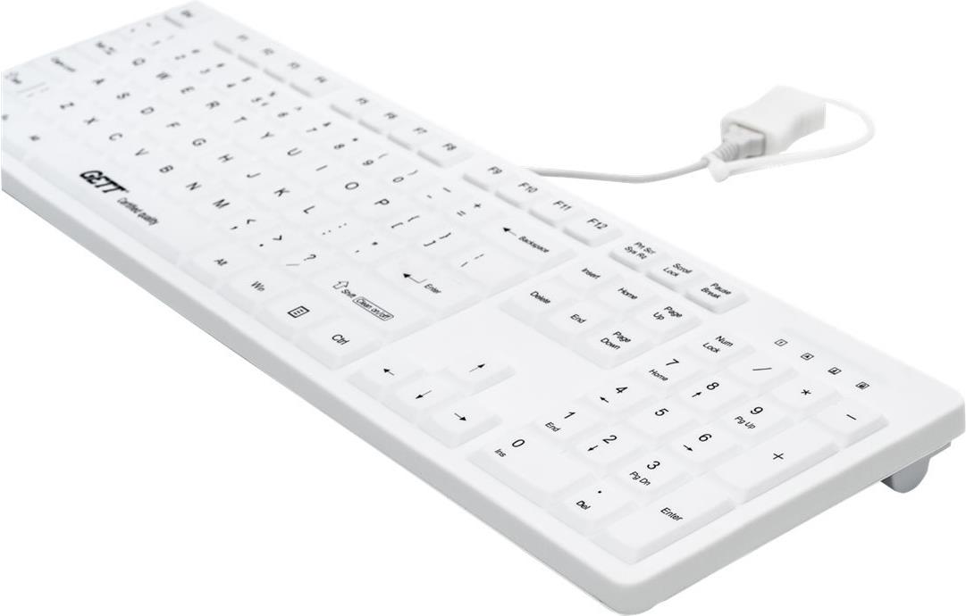 GETT CleanType Easy Protect Silikon-Tastatur 105 Tasten IP68 USB Deutsches Layout Weiß