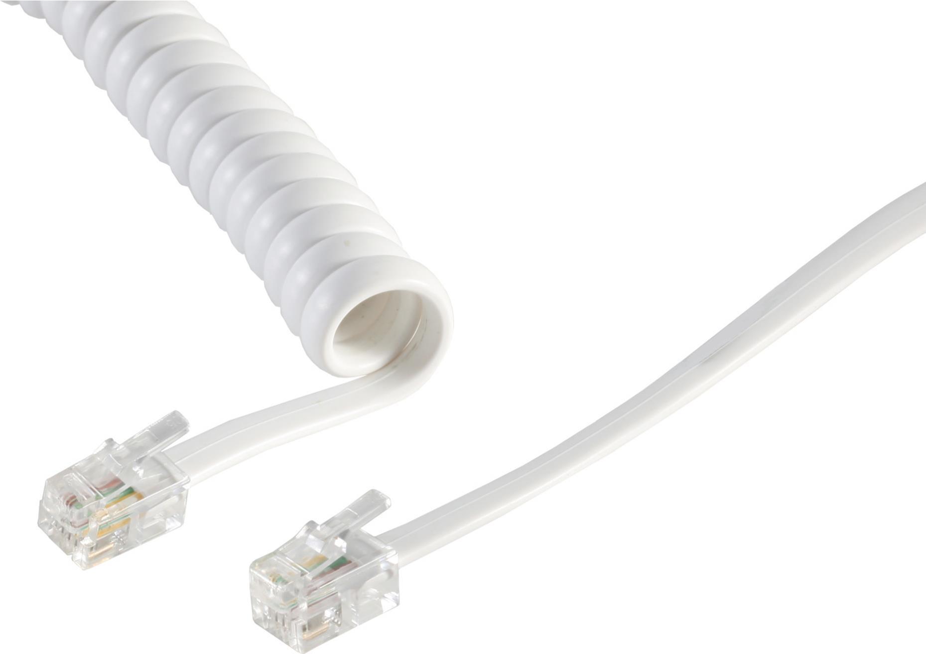 Hörerkabel gewendelt 2 m Western/Western 4/4 weiss (TC 70132 / 50246)