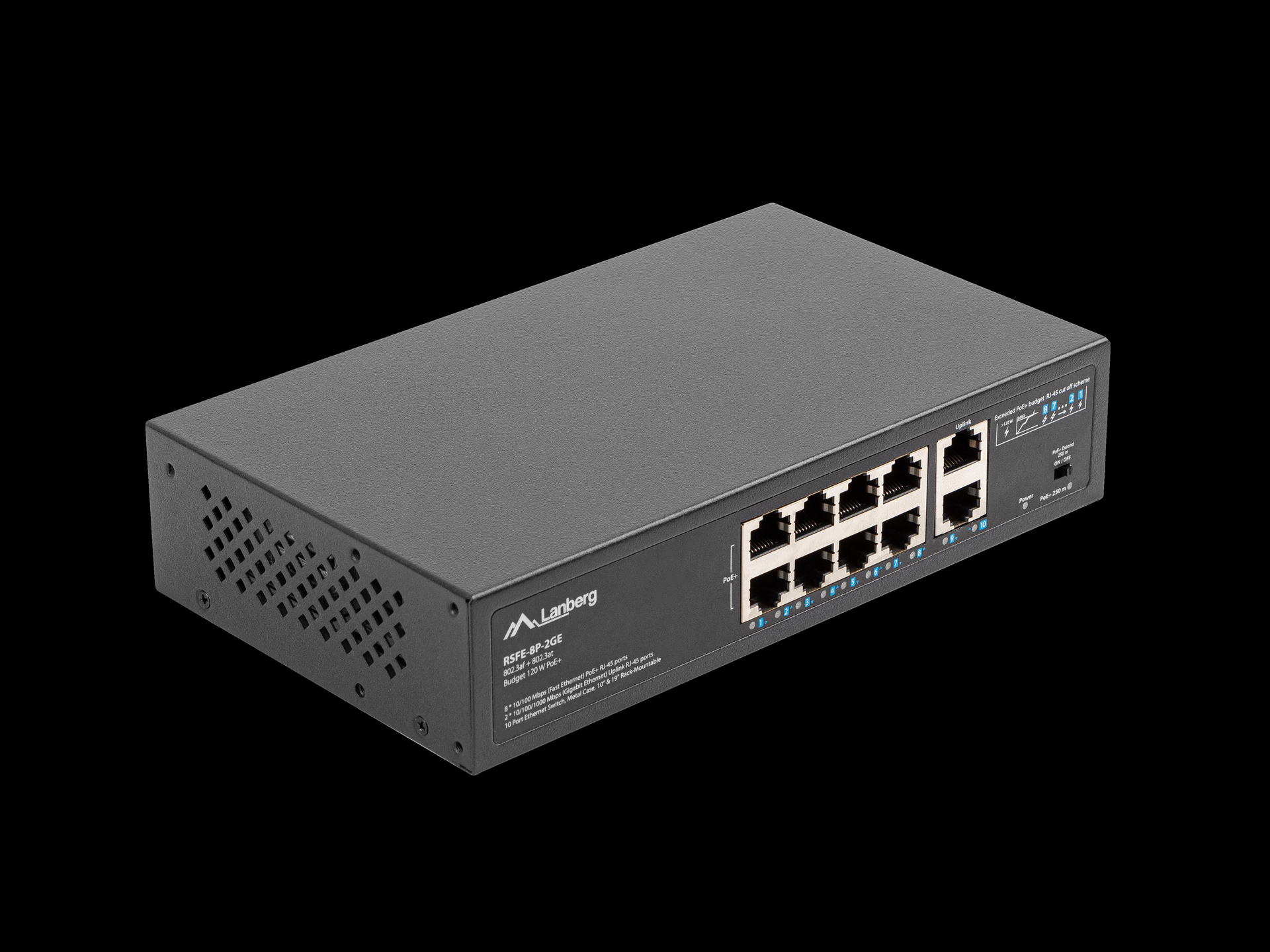 Lanberg RSFE-8P-2GE-120 Unmanaged Switch 10 Anschlüsse Schwarz