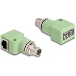 Delock M12 Adapter X-kodiert 8 Pin Stecker zu RJ45 Buchse Cat.5e mit Befestigungsloch 90° gewinkelt grün (60683)