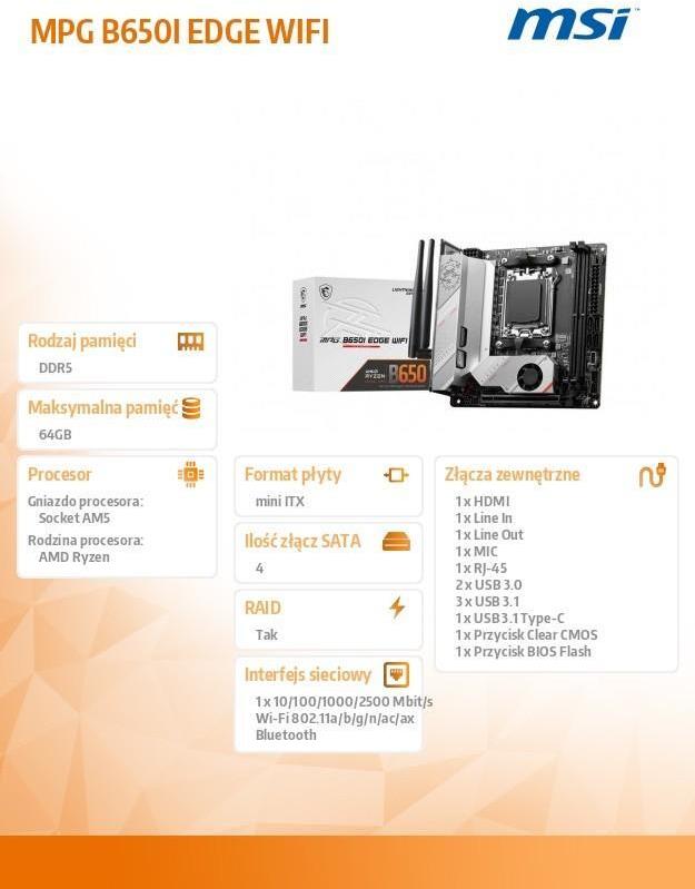 MSI MPG B650I EDGE WIFI Mainboard Mini-ITX AMD B650 Sockel AM5 DDR5 Schwarz
