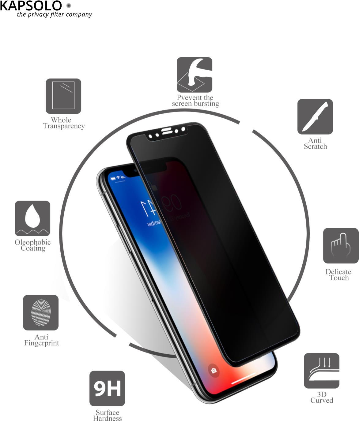 KAPSOLO KAP30435 Blickschutzfilter für Smartphone 6,1" 2H Schwarz